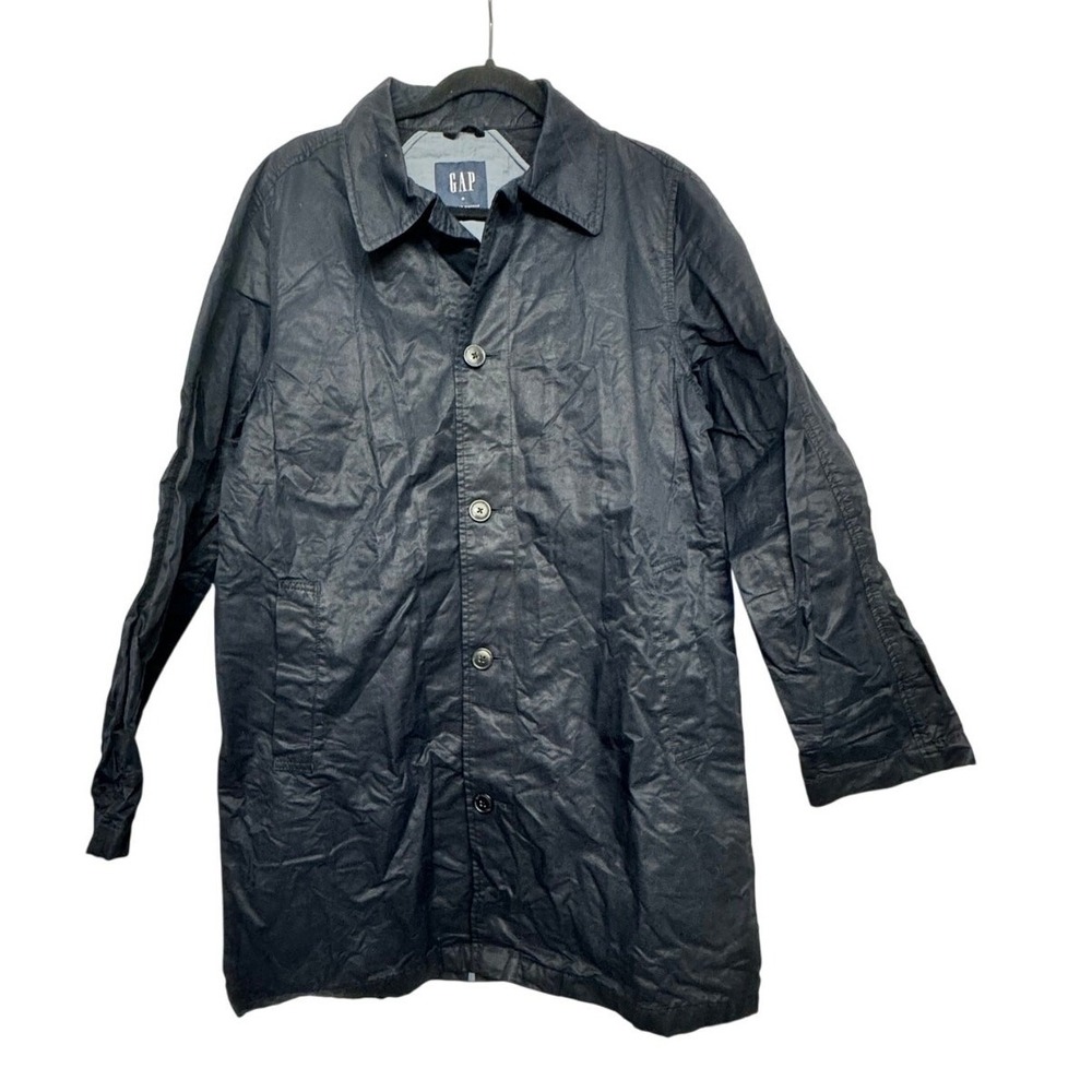 GAP Navy Blue‎ Long Button Coat Jacket Men's Medium  Acrylic Cotton Blend